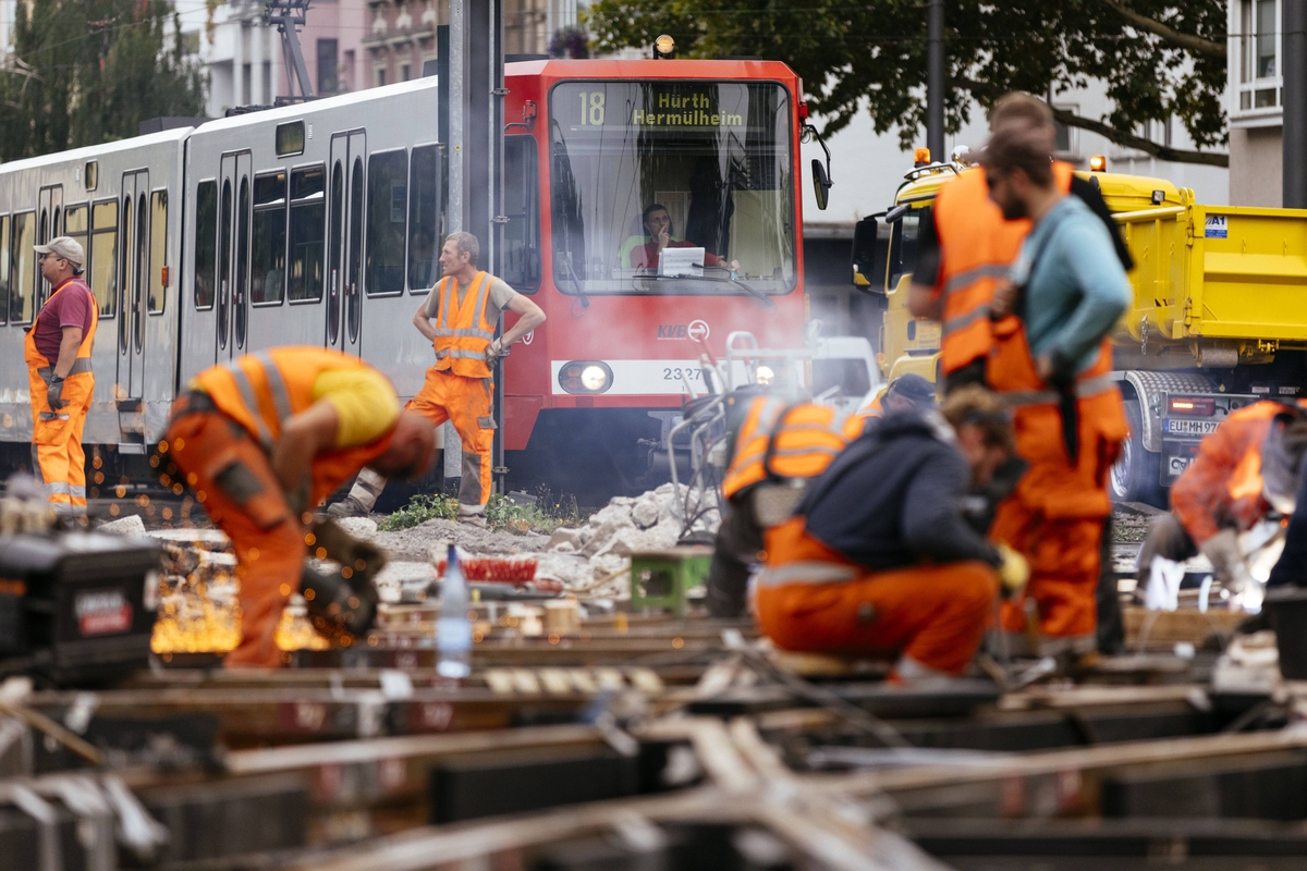 Bauarbeiten an den Gleisen der KVB