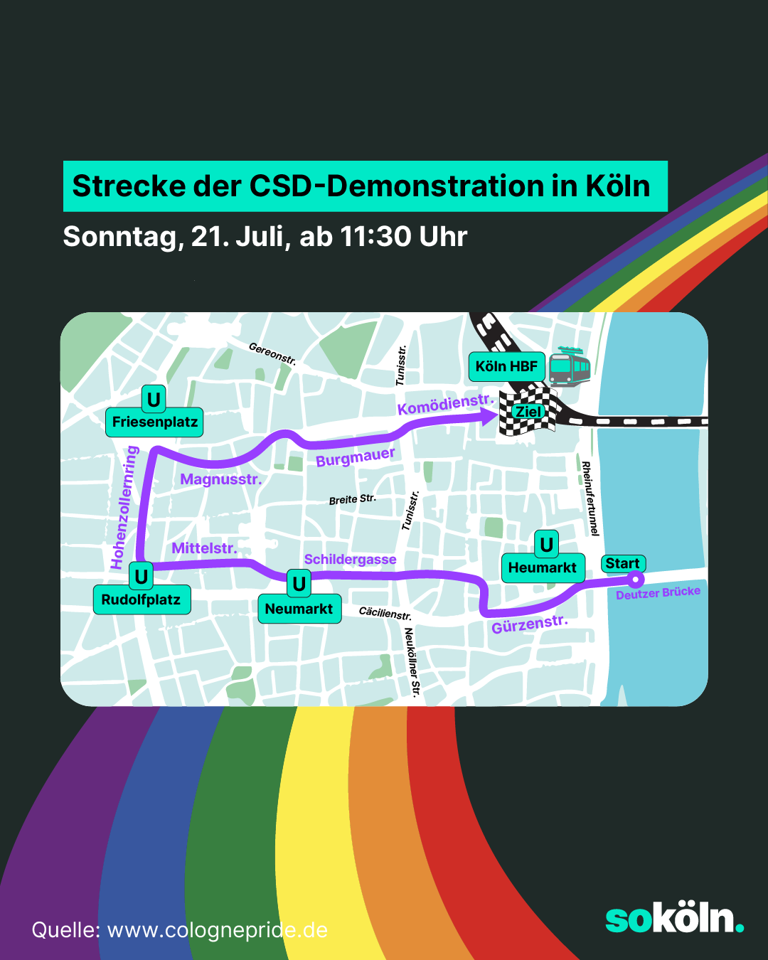 Strecke des CSD 2024 in Köln