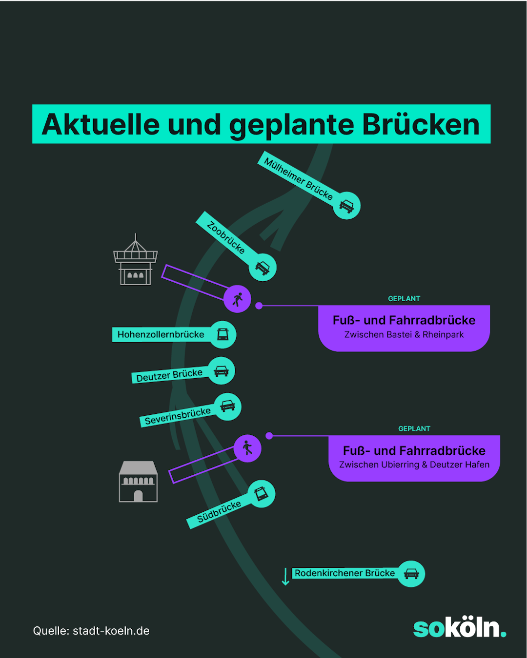 INFOGRAFIK: Karte aktueller und geplanter Kölner Brücken
