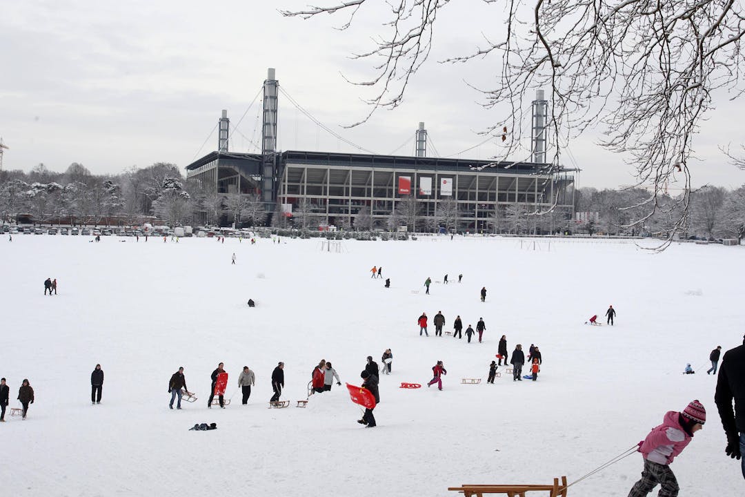 Jahnwiese neben dem Rheinenergie-Stadion im Winter / Schnee